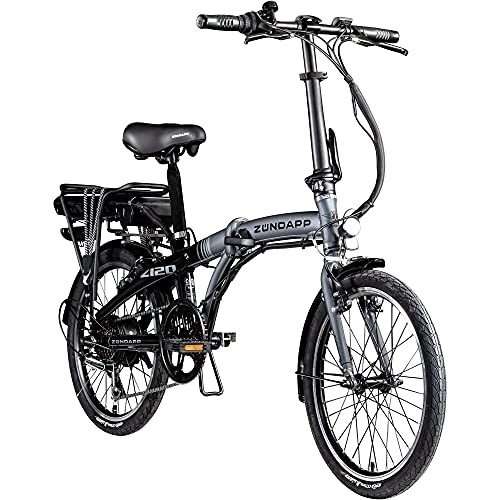 Elektrofahrräder : Zündapp Z120 20 Zoll E Bike Faltrad Damen Herren Elektrofahrrad klappbar Fahrrad Elektro Klapprad Ebike Pedelec E-Bike Erwachsene Klappfahrrad (schwarz / grau, 28 cm)