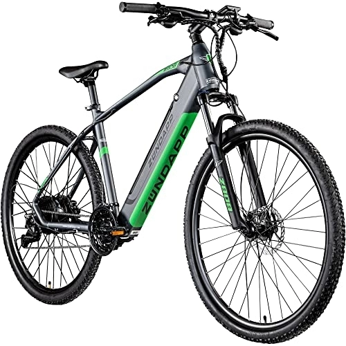 Elektrofahrräder : Zündapp Z808 E-Bike 27, 5 Zoll E-Mountainbike Fahrrad EMTB Hardtail 650B Pedelec Fahrrad Elektrofahrrad (schwarz / grün, 48 cm)