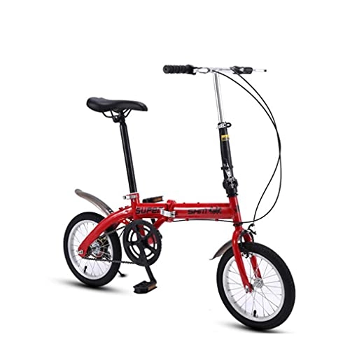 Falträder : 14-Zoll-Faltrad Fahrrad für Erwachsene Damen tragbares ultraleichtes Fahrrad V-Bremse Single-Speed-Kohlenstoffstahlbelastung 75 kg(Color:red, Size:14'')