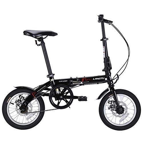 Falträder : 14-Zoll-Faltrad, ultraleichtes und tragbares Faltrad, Single-Speed-Doppelscheibenbremse für Erwachsene (Color : Black, Size : 14in)