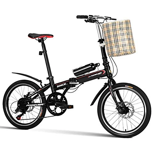 Falträder : 20" Klapprad, 7 Geschwindigkeit leichte, tragbar Erwachsene Frauen Doppelscheibenbremse faltbares Fahrrad, verstärkter Rahmen Commuter Bike yqaae (Color : Black)