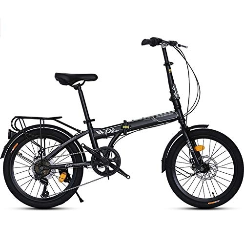 Falträder : 20-Zoll-Faltrad, 7-Gang-Low-Step-Through-Stahlrahmen, faltbares, kompaktes Fahrrad mit Schutzblechen, Komfortsattel und Gepäckträger, Schwarz