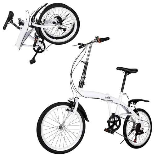 Falträder : 20 Zoll Faltrad Klapprad mit 6 Gang-Schaltung Klappfahrrad Erwachsene Weiß Fahrrad für Damen und Herren Folding City Bike geeignet für Sport Outdoor Radfahren Pendeln