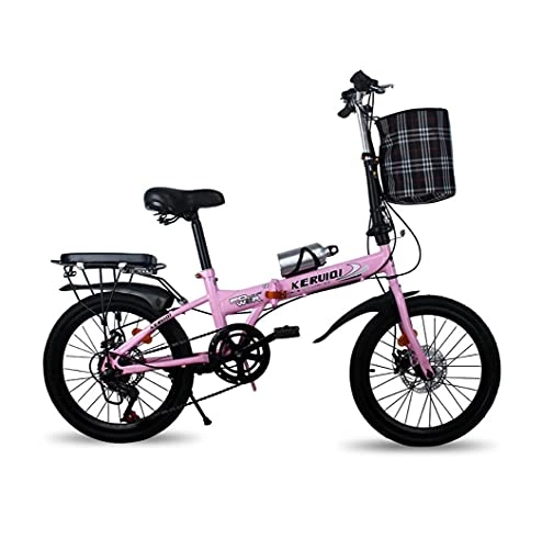 Falträder : 20-Zoll-Faltrad ultraleichtes tragbares Fahrrad mit Variabler Geschwindigkeit Scheibenbremse Stoßdämpfung Jugendliche männliche und weibliche Studenten Fahrrad (Color:pink, Size:Air Transport)