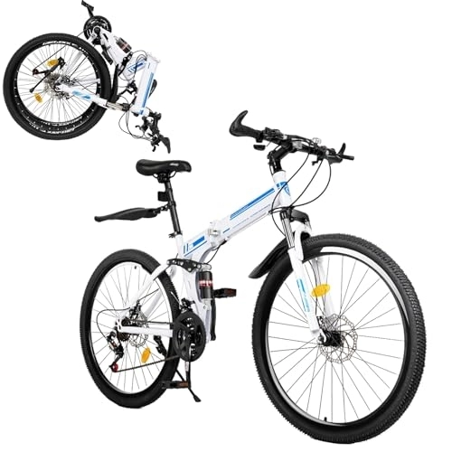 Falträder : 26 Zoll Mountainbike -Scheibenbremse vorne und hinten 21-Gang-Schaltung fahrrad mountainbike für Jungen, Mädchen, Damen & Herren (Blau+Weiß)