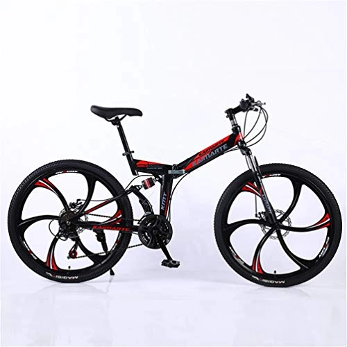Falträder : Aczzcc Mountainbikes Fahrräder 21 Speedslightweight Aluminium Rahmen Scheibenbremse Stoßdämpfung Soft-Endstück 24 / 26Inch Faltender Auto-Doppelscheibenbremse, Blackred4, 24in21speed