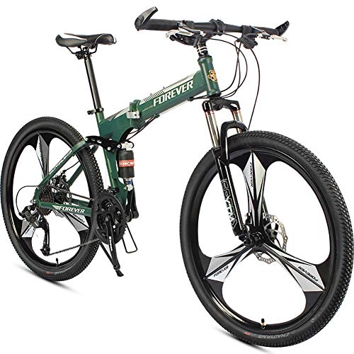 Falträder : AI-QX 26 Zoll Mountainbike, Scheibenbremse, 24 Gang-Schaltung, Vollfederung, Jungen-Fahrrad & Herren-Fahrrad, Damen Mountainbike, Green