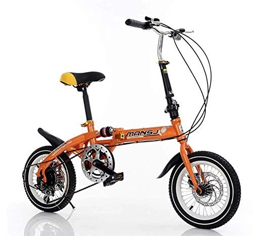 Falträder : AI-QX Cruiser Radfahren, Kinder Stadtfahrräder Falten, Kohlenstoffstahl, 6-Gang-Cruiser-Bikes, Leicht Zu Tragen, Orange, 14''