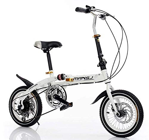 Falträder : AI-QX Cruiser Radfahren, Kinder Stadtfahrräder Falten, Kohlenstoffstahl, 6-Gang-Cruiser-Bikes, Leicht Zu Tragen, Weiß, 14''