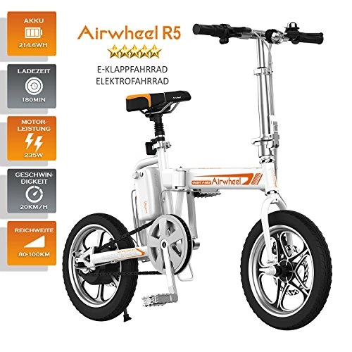 Falträder : Airwheel R5 faltbares Elektrofahrrad E-Bike Pedelec Klapprad elektrisch mit hoher Reichweite bis zu 100Km, 16-Zoll Reifen und Schnelladeger (weiß)