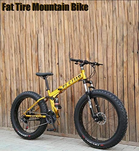 Falträder : AISHFP Folding 17-Zoll-Fat Tire Herren Mountainbike, Doppelscheibenbremse / High-Carbon Stahlrahmen-Bikes, 7-27 Geschwindigkeit, Motorschlitten Fahrrad 26-Zoll-Räder, Gelb, 24 Speed