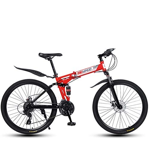 Falträder : AISHFP Folding Adult Variable Speed ​​26 Zoll Mountainbike, 21-24-27 Geschwindigkeiten Leichte Hochkohlenstoffstahl-Rahmen Bikes, Stoßdämpfung Doppelscheibenbremse Fahrrad, Rot, 24speed