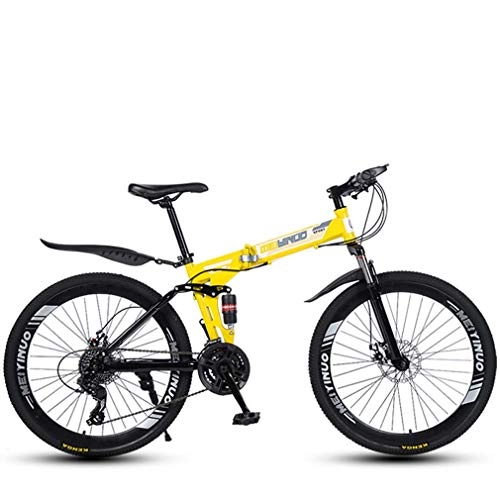 Falträder : AISHFP Folding Variable Speed ​​26 Zoll Mountainbike, 21-24-27 Geschwindigkeiten Leichte Hochkohlenstoffstahl-Rahmen Bikes, Doppelscheibenbremse Fahrrad, Gelb, 21speed