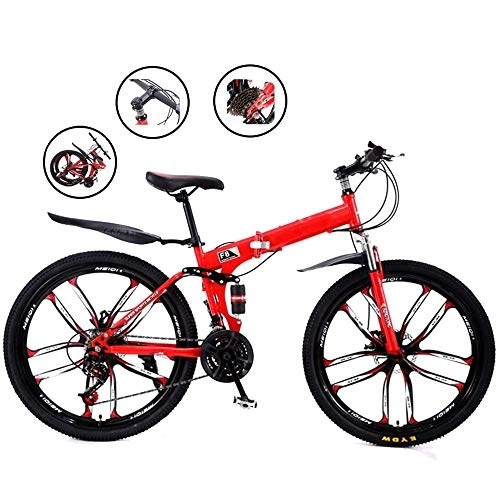 Falträder : All-Purpose 27-Gang-City-Faltrad, kompaktes Mountainbike mit verstellbarem Sitz, langlebiges Tretauto mit hohem Carbon-Rahmen für das Training auf Reisen, Rot, A