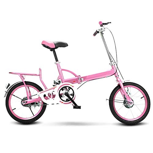 Falträder : All-Purpose Faltbare Fahrrad, 16 Zoll 6 Speed City Folding Compact Suspension Bike High Carbon Stahl Fahrrad-Pendler in der Stadt für Jungen und Mädchen einfach zu lagern in Caravan, Rosa
