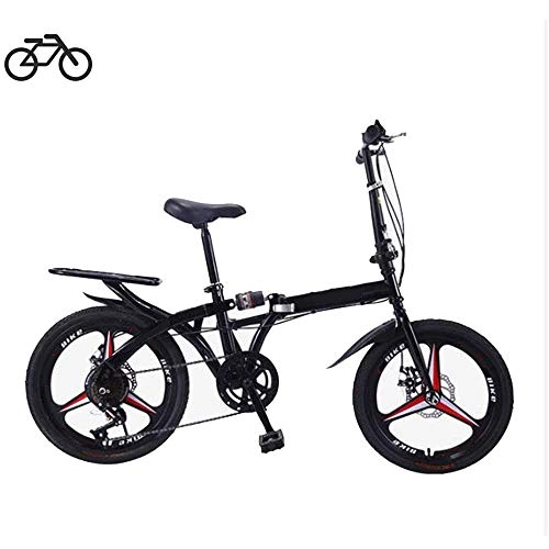 Falträder : All-Purpose Faltbares Fahrrad, Klappräder für Erwachsene 20 Zoll, Rahmen aus kohlenstoffhaltigem Stahl, 3-Scheiben-Doppelscheibenbremse Leichtes Citybike mit Variabler Geschwindigkeit, Schwarz