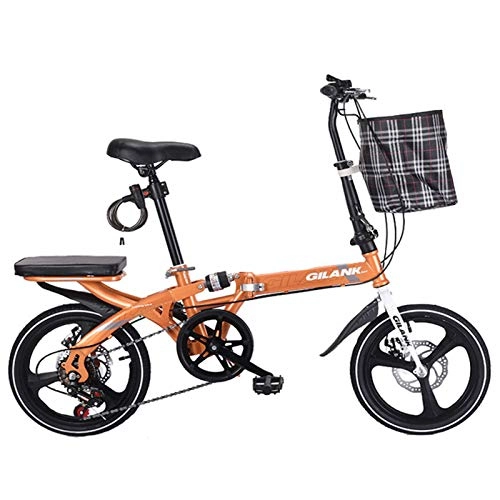 Falträder : ALUNVA 20inch Faltrad, Mini Leichtes Fahrrad, Für Erwachsene Männer Frauen Jugendliche, Hochgespannter Carbon-stahlrahmen-Orange 16inch