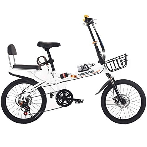 Falträder : ALUNVA Erwachsene Faltbares City Bike, Stahlrahmen Mit Hohem Kohlenstoffgehalt Pendlerfahrrad, Doppelscheibenbremse Mini Leicht Faltbares Fahrrad, Mudguard-Weiß 16inch