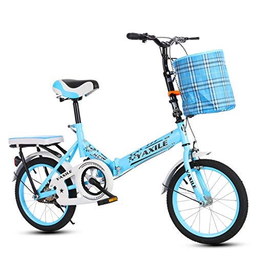 Falträder : ALUNVA Erwachsene Klapprad, City Bike, Urban Commuter Mini Compact Bike, Dual-scheiben-bremsen Fahrrad, Leicht Kohlenstoffstahl-Blau 16inch