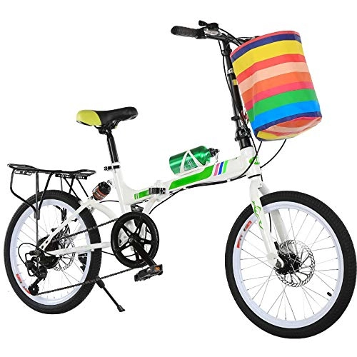 Falträder : AMEA 20-Zoll-Stoßdämpfung Faltrad, Variable Geschwindigkeit Klapprad Doppelscheibenbremsrad, Studenten- und Erwachsenenfahrrad, White and Green