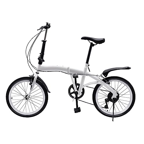 Falträder : AOAPUMM 20 Zoll weißes Faltrad 6-Gang-Faltrad Doppel-V-Bremse Stadtrad Fahrrad für Erwachsene