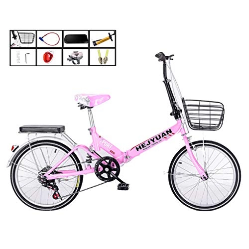 Falträder : AOHMG 20'' Faltrad klapprad für Erwachsene, 7- Gang Leichte Stahlrahmen Unisexe Faltbare Stadt Fahrrad, mit Fender / Rear-Rack, Pink