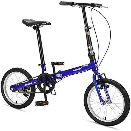Falträder : Aoyo 16" Falträder, High-Carbon Stahl Leichtgewichtler Faltrad, Mini Single Speed ​​Verstärkter Rahmen Commuter Bike, leichte, tragbare, (Color : Blue)