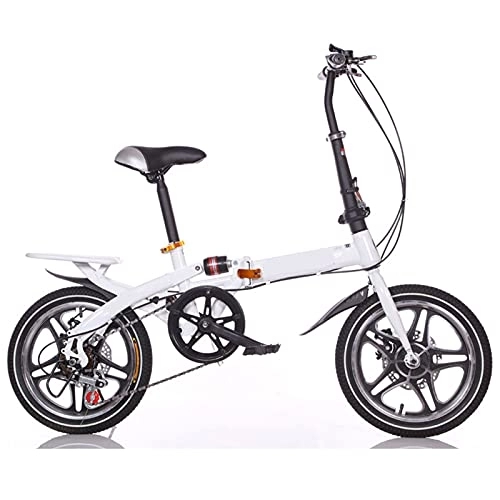 Falträder : ASPZQ 16-Zoll-faltendes Fahrrad, EIN Rad Variabler Geschwindigkeit Dämpfungsscheibe Bremsstadt Fahrrad Erwachsene Kinderfahrrad, Weiß