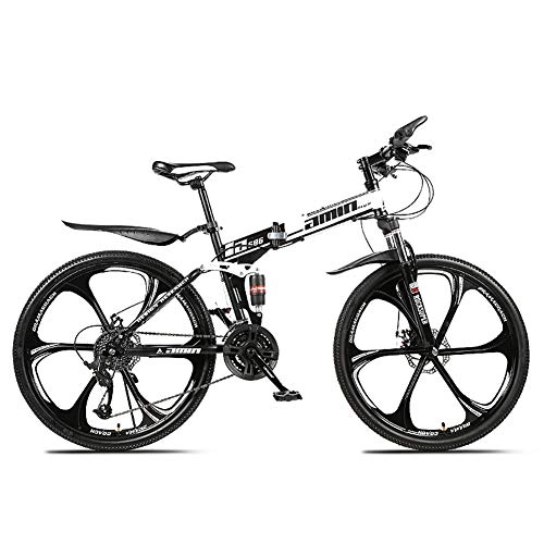 Falträder : AXH 26'' Fahrrad Mit Variabler Geschwindigkeit 27 Geschwindigkeit Klappbares Mountainbike Fahrrad Bergsteigen Mountainbike Variable Geschwindigkeit Fahrrad, White Black, 27 Speed