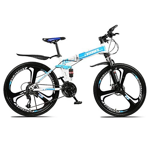 Falträder : AXH 26'' Klappbares Mountainbike 30 Geschwindigkeit Fahrrad Mit Variabler Geschwindigkeit Fahrrad Bergsteigen Mountainbike Variable Geschwindigkeit Fahrrad, White Blue, 30 Speed