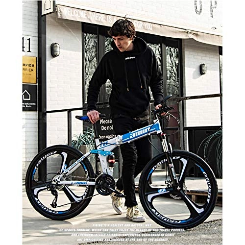 Falträder : AXH 26'' Mountainbike Klappbares Mountainbike Vollgefedertes Aluminium-Mountainbike-Faltrad 24-Gang-Faltrad fr Erwachsene, White Blue, 24 Speed