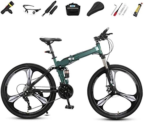 Falträder : AYDQC Bikes Off-Road-Fahrradfahrrad, 26-Zoll-Faltschock-absorbierendes Fahrrad, faltbares Pendler-Bike - 27 Geschwindigkeitszahnräder mit doppelter Scheibenbremse 6-20, grün fengong (Color : Green)