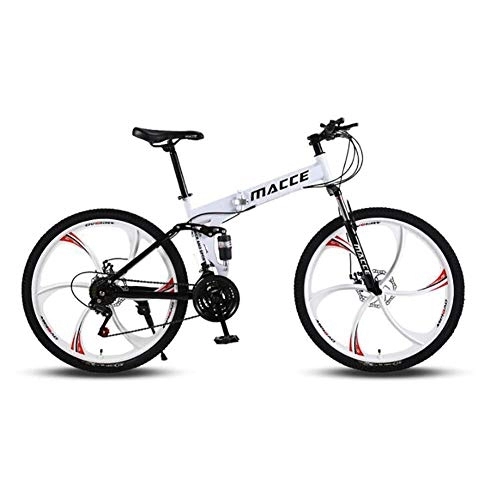 Falträder : AYDQC Mountainbike, 26-Zoll-21-fach-Mountainbike-Fahrrad mit Doppelscheiben-Bremsen-Faltfahrrad, verdickter Kohlenstoffstahlrahmen, 6 Messerrad fengong (Color : White)