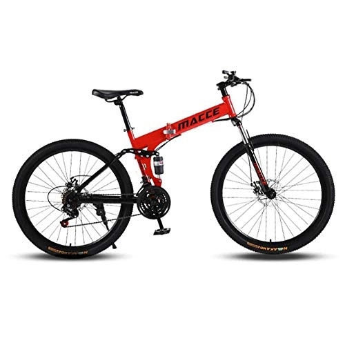 Falträder : AYDQC Mountainbike 26 Zoll mit Doppelscheibenbremse, Erwachsener MTB, faltendes Fahrrad mit Verstellbarer Sitz, verdickter Kohlenstoffstahlrahmen, Speichenrad, rot fengong