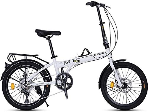 Falträder : AYHa 20" Faltrad, Erwachsene Männer Frauen 7 Geschwindigkeit leichte, tragbare Bikes, High-Carbon Stahlrahmen, faltbare Fahrrad mit Rück Carry-Rack, Weiß