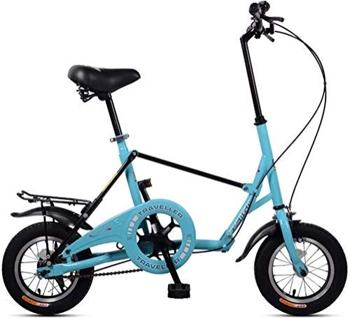 Falträder : AYHa Mini Folding Bikes, 12-Zoll-Single Speed ​​Super Compact faltbares Fahrrad, High-Carbon Stahl Leichtes Gewicht Faltrad mit Rück Carry-Rack, Blau