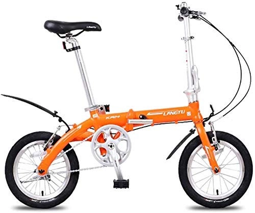 Falträder : AYHa Mini Folding Bikes, leichte, tragbare 14" Aluminiumlegierung Urban Commuter Fahrrad, Super Compact Single Speed ​​Klapprad, Orange