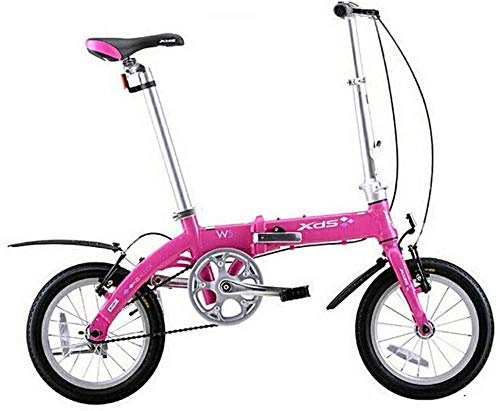 Falträder : AYHa Unisex Faltrad, 14-Zoll-Mini-Single-Speed ​​Urban Commuter Fahrrad, faltbares Kompakt Fahrrad mit Front- und Heckkotflügel, Rosa