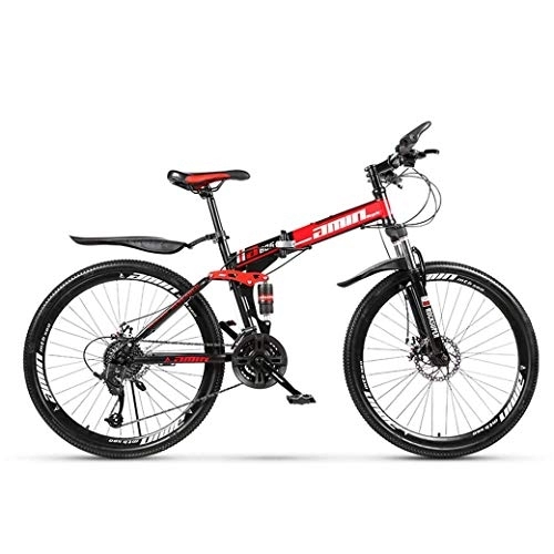 Falträder : AZYQ Mountainbike Falträder, 26 Zoll 24-Gang Doppelscheibenbremse Vollfederung Anti-Rutsch, Leichter Rahmen, Federgabel, rot