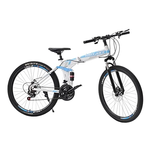 Falträder : Bathrena Klappfahrrad Mountainbike-26 Zoll-Fahrrad für Frauen und Männer - Scheibenbremse vorne und hinten - 21-Gang-Schaltung Erwachsene Camping-Faltrad (Blau)