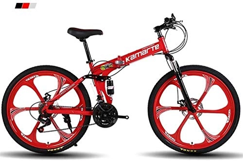 Falträder : Bbhhyy Mountainbikes, Mountain Bike Unisex Klapprahmen, MTB Fahrrad Herrenrad Doppelaufhebung 21 / 24 / 27 / 30 Geschwindigkeit (Color : Red, Size : 24 inches)