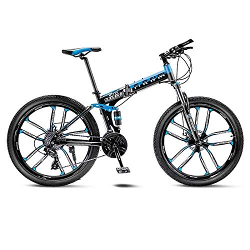 Falträder : BEIGOO 24Zoll Faltbares Mountainbike, Unisex Faltrad Klapprad, Speed Vollfederung Folding Bike Klappfahrrad, für Erwachsene Männer Und Frauen Jugendliche-21Gang-Blau B