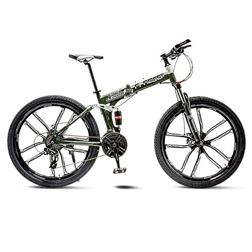 Falträder : BEIGOO 24Zoll Faltbares Mountainbike, Unisex Faltrad Klapprad, Speed Vollfederung Folding Bike Klappfahrrad, für Erwachsene Männer Und Frauen Jugendliche-30Gang-Grün B.