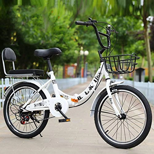 Falträder : BEIGOO Faltrad / Klapprad, 6 Gang-Schaltung Leicht Tragbares Klapp Fahrrad Folding Bike für Damen Herren Student-Weiß-20Zoll