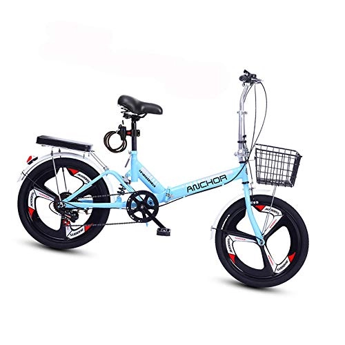 Falträder : Bike Fahrrad Klapprad 20 Zoll 6 Variable Geschwindigkeit Faltbares Ultraleichtes Fahrrad Tragbare Fahrrad-stoßdämpfer Mit Variabler Geschwindigkeit, Rutschfestes Rennrad für Erwachsene Kinder-Blau