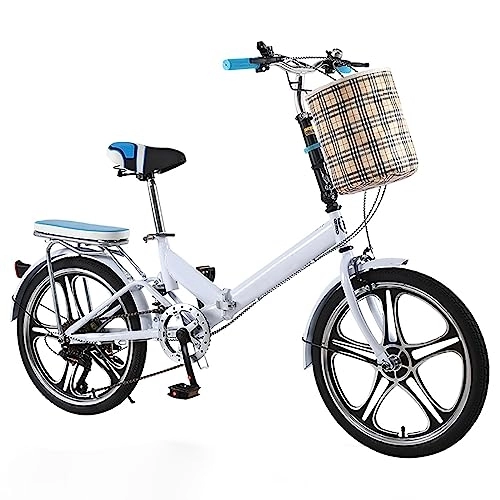Falträder : BINTING Faltbares Fahrrad Tragbares 16 / 20 Zoll Kohlenstoffstahl 7 Speed V Bremsen, Faltfahrrad einfach Für Erwachsene Männer Und Frauen, Weiß, 16in