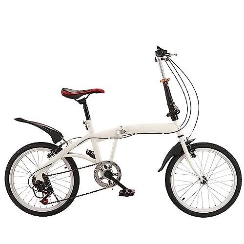 Falträder : BINTING Faltrad Klapprad, 20 Zoll 6 Gang Kohlenstoff stahlrahmen Fahrrad Doppel V Bremse Kohlenstoffstahl mit Kotflügeln, Campingrad Citybike, Weiß
