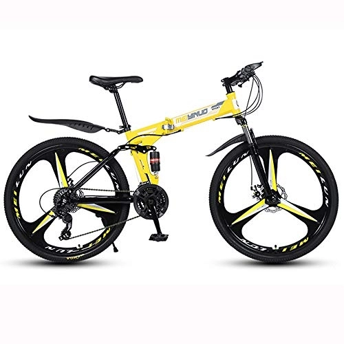 Falträder : BIU 26-Zoll-Mountainbike, 3-Schneidrad-Doppelscheibenbremse Für Erwachsene Rennrad, Faltbares Schaltrad Aus Kohlenstoffstahl, Gelb, 21 Speed