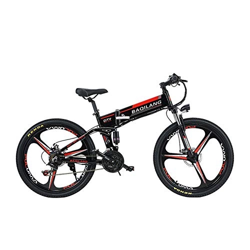 Falträder : BNMZX Elektrisches Klapprad-Mountainbike, erwachsenes Moped, das Langlauf 26 Zoll erwachsenes Mountainbike, Batteriedauer 60KM faltet, Black-Three-Knife Wheel