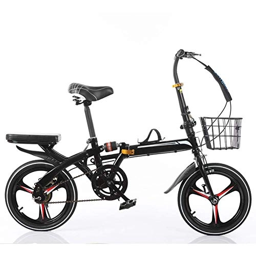 Falträder : BXU-BG Outdoor-Sport-Faltrad 16 Zoll Damen Variable Speed ​​Stoßdämpfer Adult Super Light Kinder Student Fahrrad mit Korb und High Carbon Stahlrahmen (Color : Black)